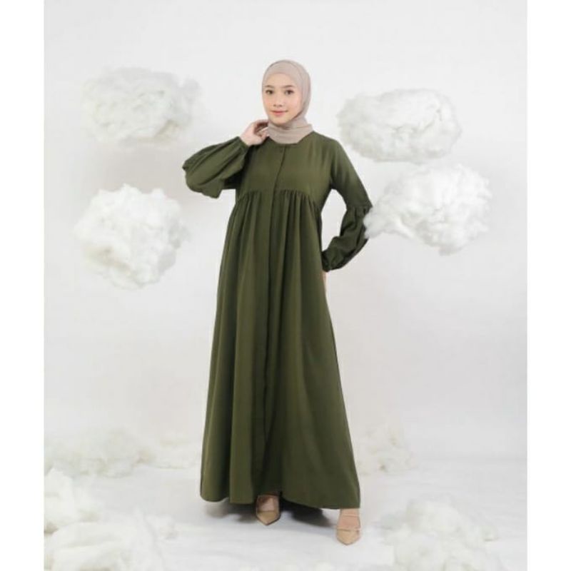 GAMIS ALFINA TOYOBO KERUT BALON TANPA TALI RESLETING DEPAN