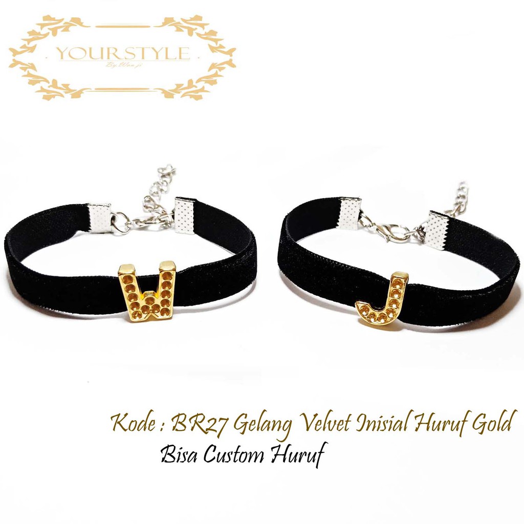 BELI 1 GRATIS 1 (DAPAT 2 GELANG INISIAL) GELANG VELVET INISIAL GOLD