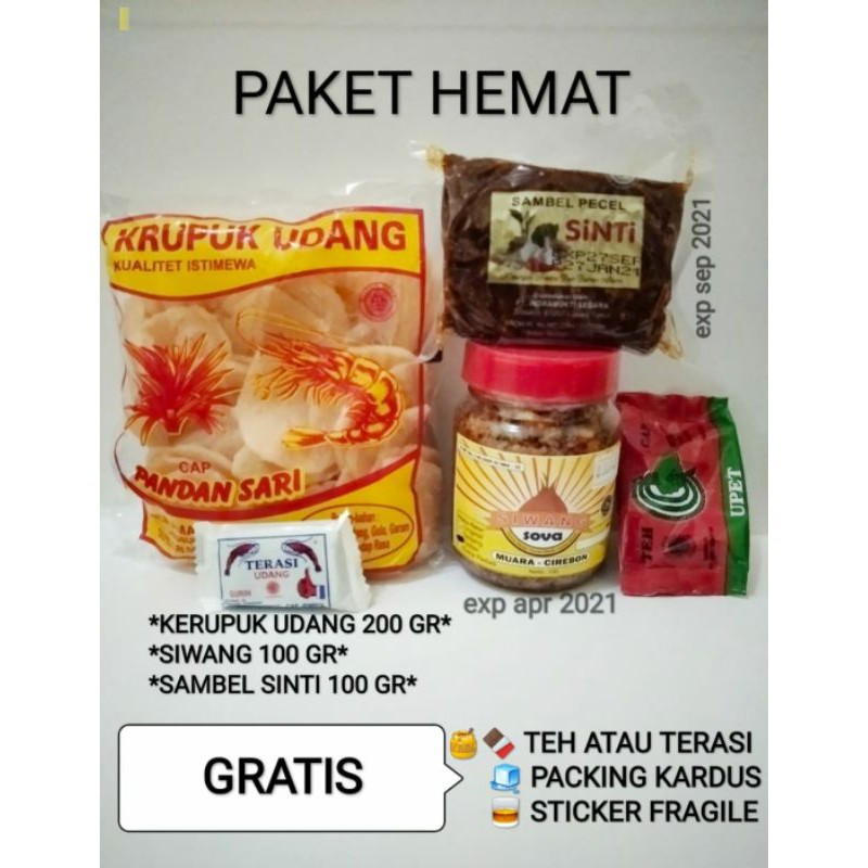 

PAKET HEMAT Kerupuk udang siwang terasi bawang sambel pecel sinti