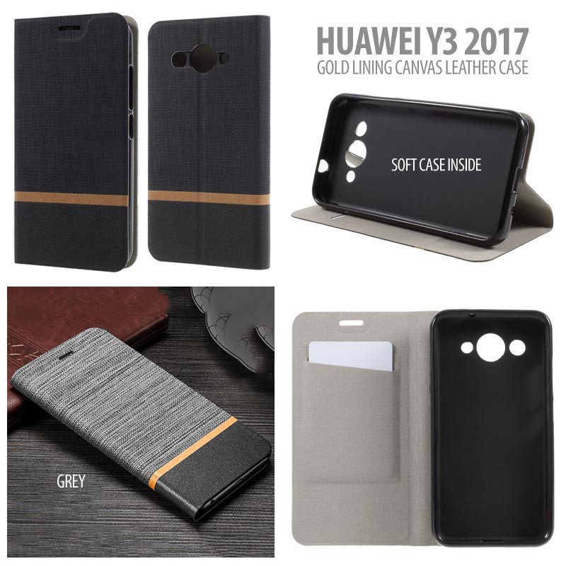 Huawei Y3 2017 - Gold Lining Canvas Leather Case