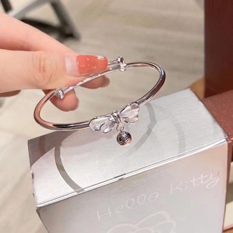 Roselife Melody Charm Bangle Gelang Untuk Wanita Gadis Adjustable Perak Klasik Kekayaan Kesehatan Liontin Ikatan Simpul Gelang Perhiasan