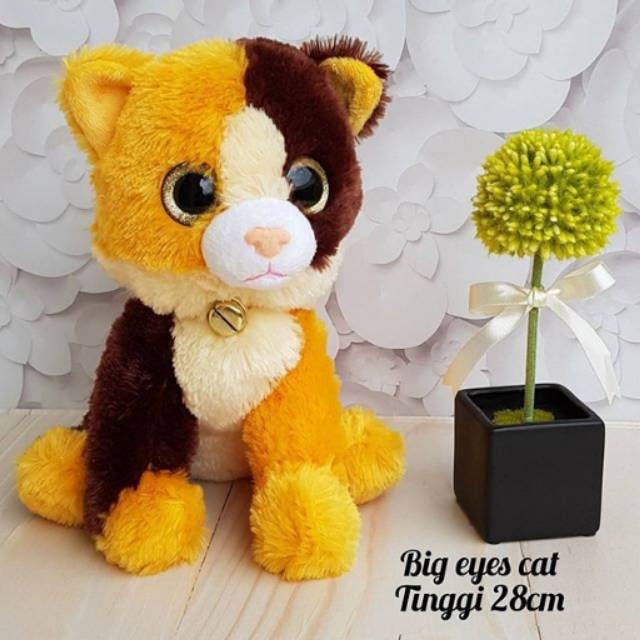 BONEKA KUCING BIG EYES CAT 28 CM GOLD COKLAT