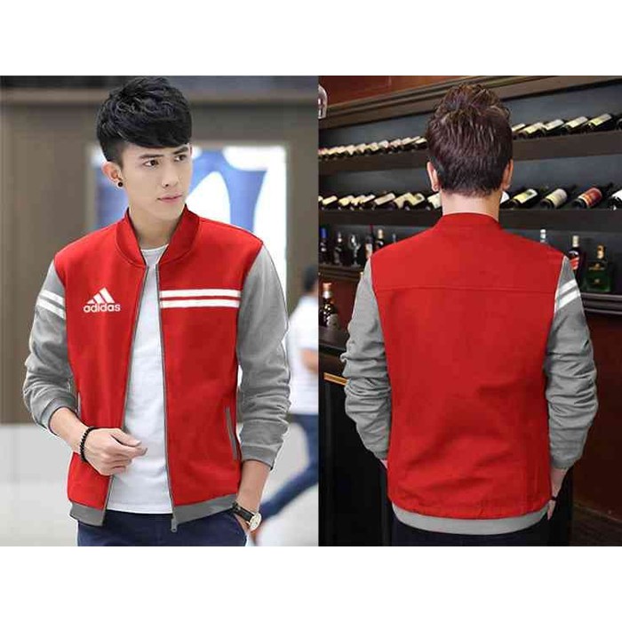[Jaket Cowok Adidas Merah - Abu LO] jaket pria babyterry merah