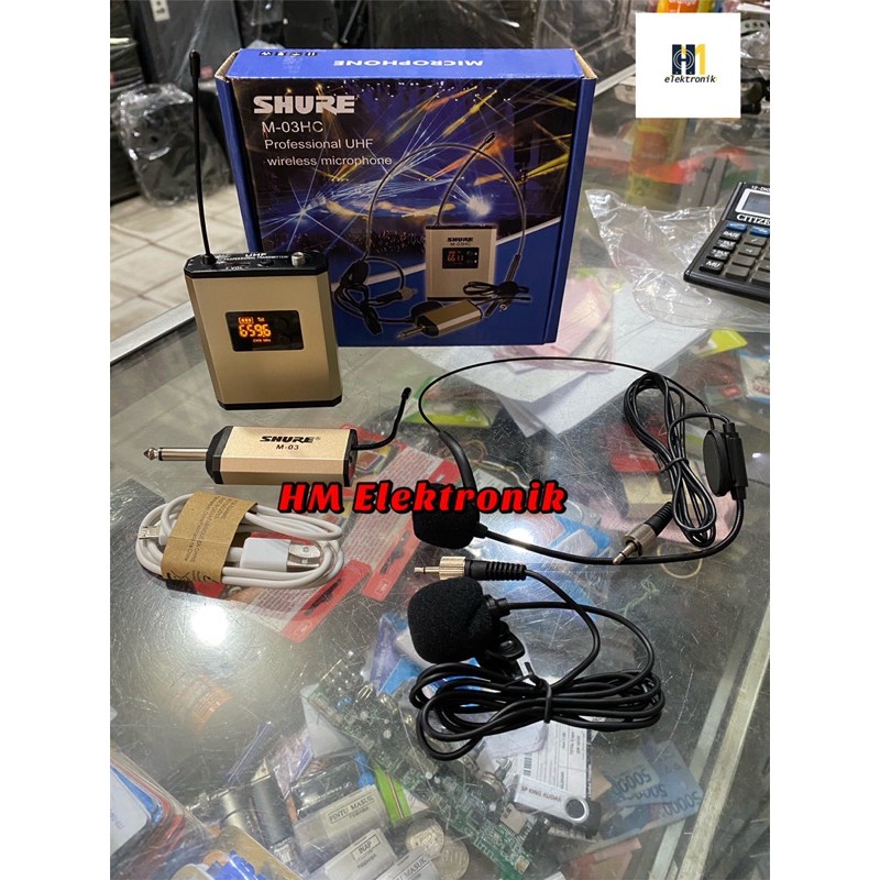 SHURE M 03HC UHF Mic wireless Headset + Clip On