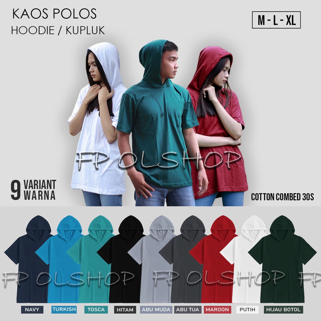 SOFT KAOS POLOS HOODIE LENGAN PENDEK HITAM BAJU KUPLUK PRIA WANITA BANYAK WARNA M L XL