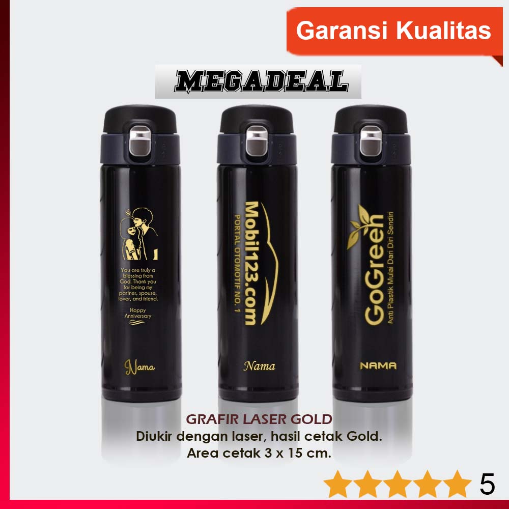 PUSHLOCK MIZU TUMBLER CUSTOM LASER GRAFIR, UV PRINTING, SABLON DAN SUBLIM - TUMBLER MINUM CUSTOM-Laser Gold