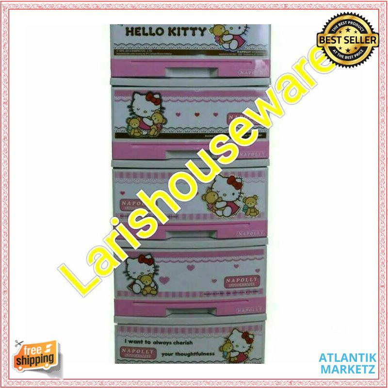 Lemari Plastik Laci Napolly - susun 5 Hello Kitty Pink