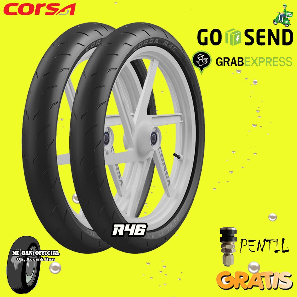PAKET Ban Motor MOGE (Motor Batangan) CORSA R46 PLATINUM 90/80 - 120/60 Ring 17 Tubeless