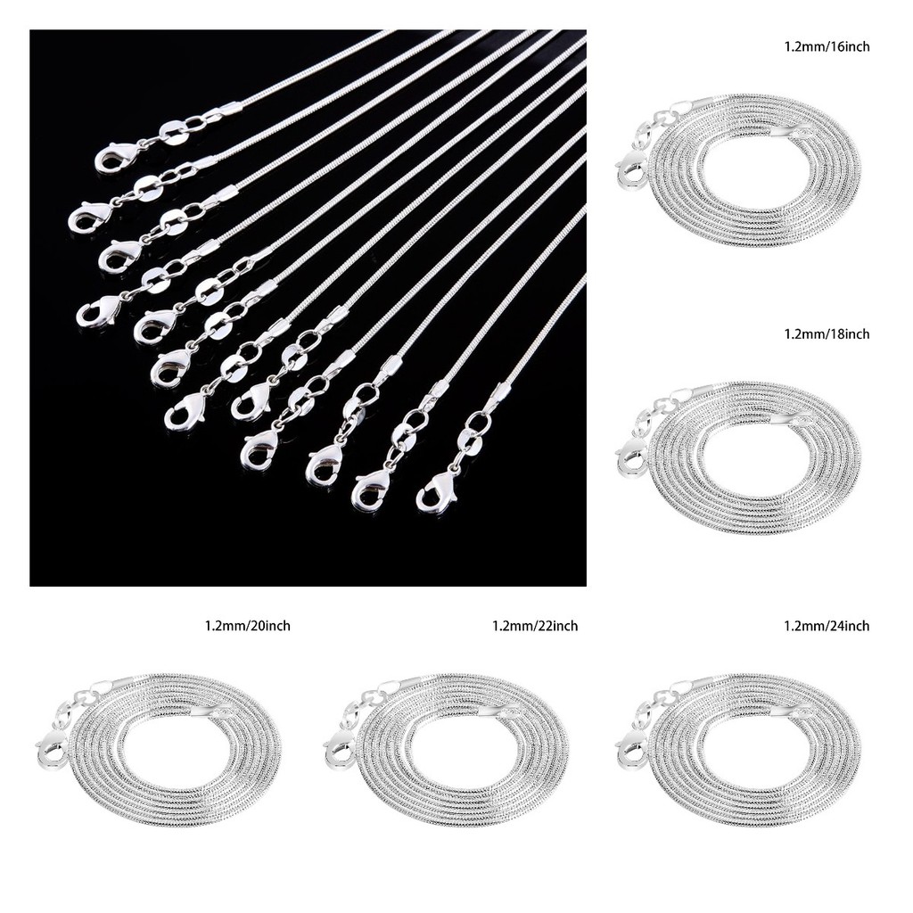 CHARMS Kalung Rantai Ular Bahan 925 Sterling Silver Plated 1.2mm Diy Untuk Membuat Perhiasan 16-24 Inch