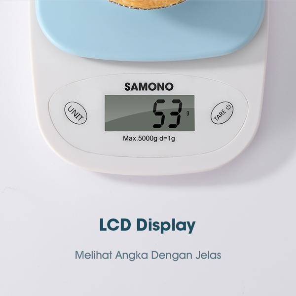 Timbangan Dapur SAMONO SW-KS01 Digital Elektrik LCD Display bahan Plastik Kualitas Premium 5KG Biru