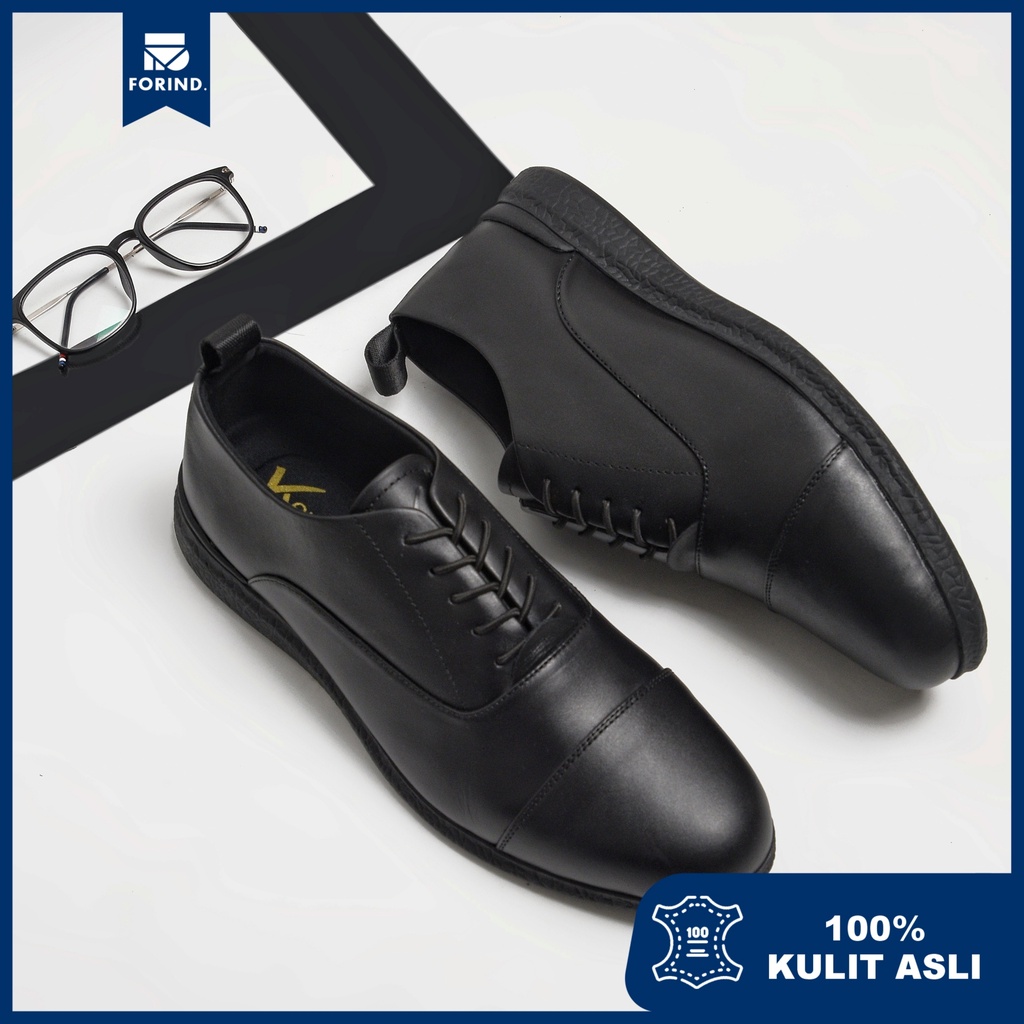 Oxford 3.0 Black | Sepatu Pantofel Kulit Asli Hitam Formal Kerja Pantopel Pria Ori | FORIND x Kenzios