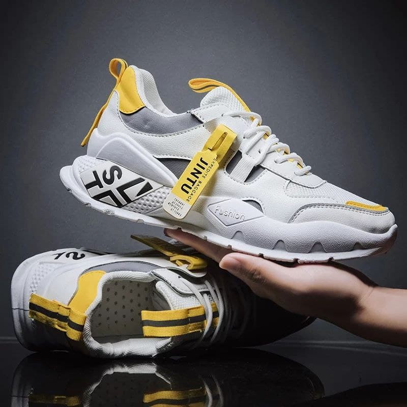Sepatu Sneakers Olahraga Pria Putih Kuning Sneaker Tali Seneaker Jintu Seneakers Cowok Remaja Dewasa