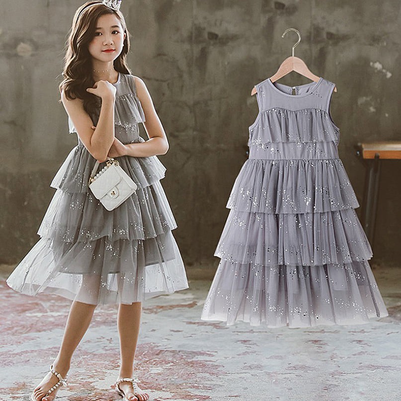 Dress Anak Perempuan Tutu Glitter Gray