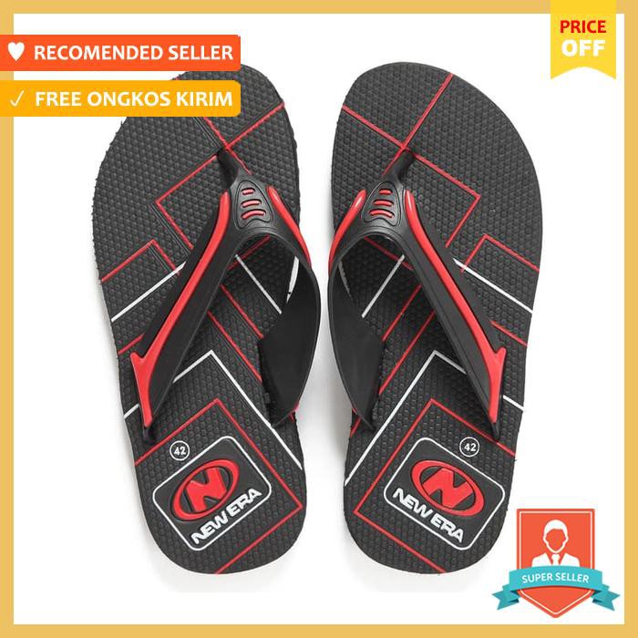 Sandal Pria - Sendal Jepit / Sandal Jepit Pria New Era Hrv Hitam Merah Size 41 42 - Sepatu Pria