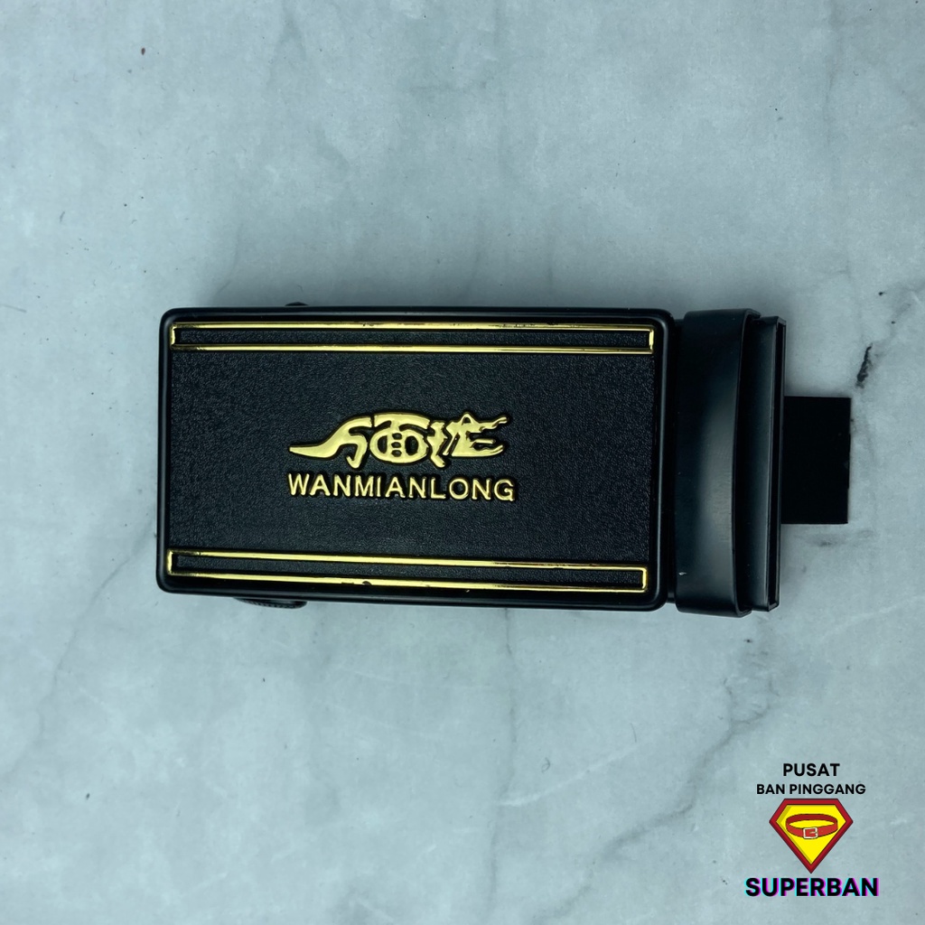 KEPALA IKAT PINGGANG PRIA BRANDED MODERN MODEL REL  KULIT FORMAL GOLD SILVER HITAM - SUPERBAN