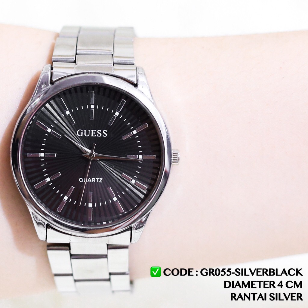 Jam tangan murah wanita dan pria rantai hitam silver GR050