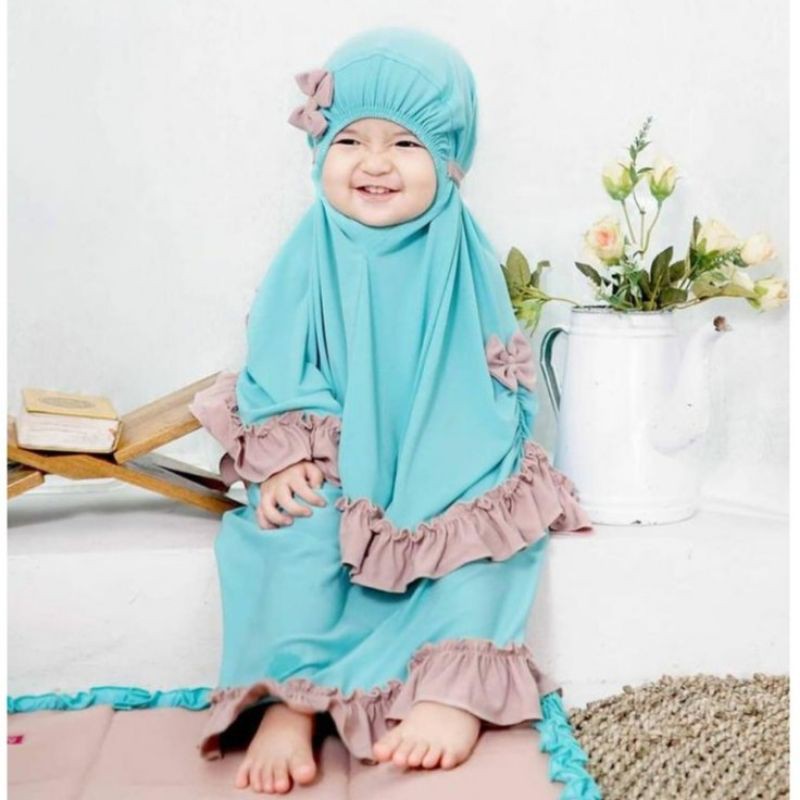 Mukena Anak Balita Hilda Pita Rempel Kombi Murah-Pita Rempel