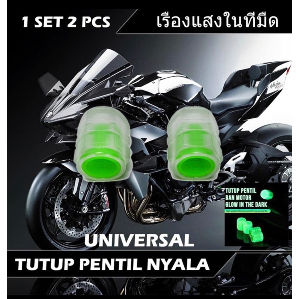 (2 Pcs) Tutup Pentil Luminous Lampu Led Nyala Tempat Yang Gelap Tanpa Baterai Pemasangan Pnp Motor | Mobil | Sepeda Universal