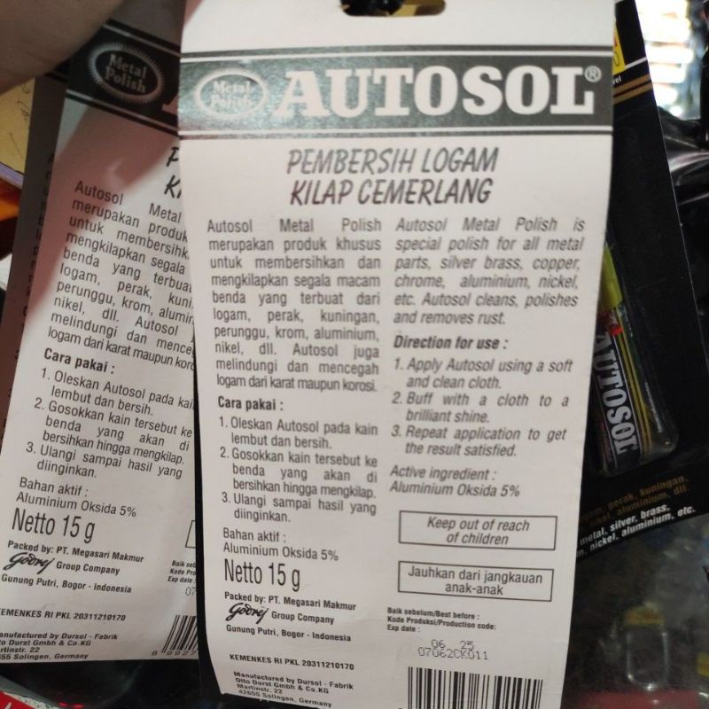 autosol metal Polish 15gr/ pembersih logam, perak ,autosol  15gr