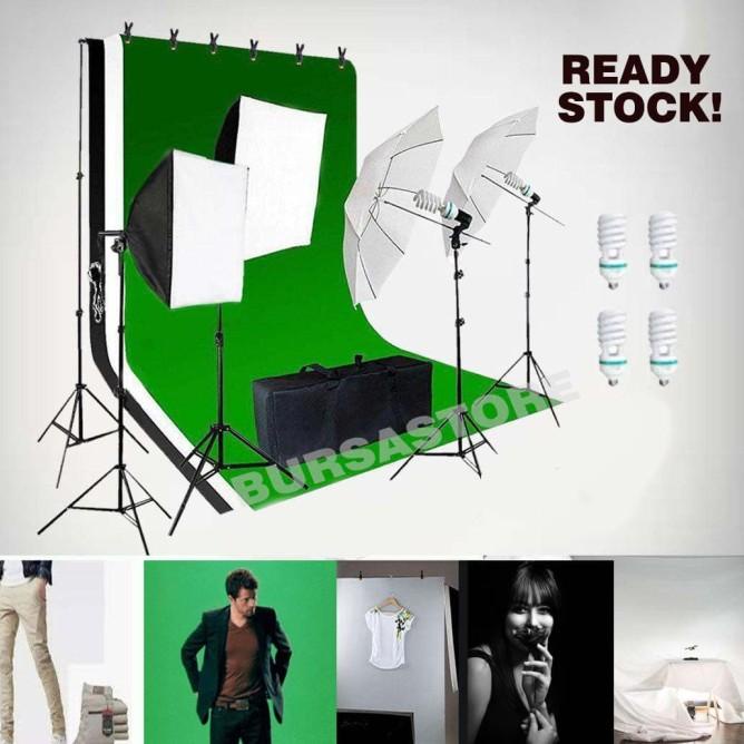 Paket Tiang Stand Green Screen Lighting Video Foto Softbox