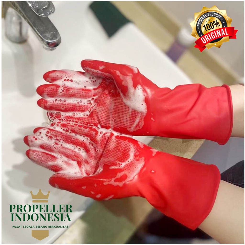 Sarung Tangan / Sarung Tangan Karet / Sarung Tangan Cuci Piring / Sarung Tangan Safety / Hand Gloves Merah 39CM Tebal Ukuran L Sarung Tangan Panjang