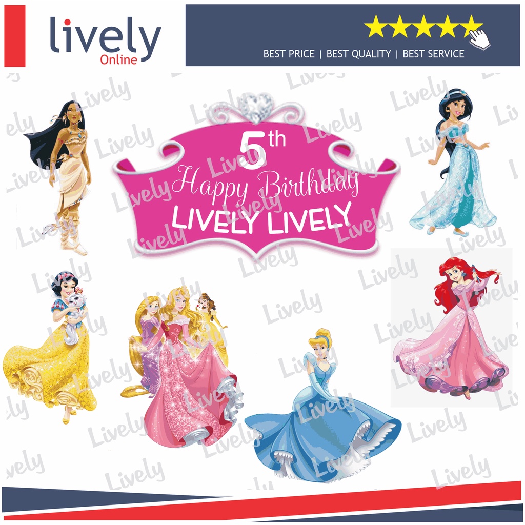 CUSTOM NAMA CAKE TOPPER KARAKTER DISNEY PRINCESS 01 HIASAN KUE HBD HAPPY BIRTHDAY