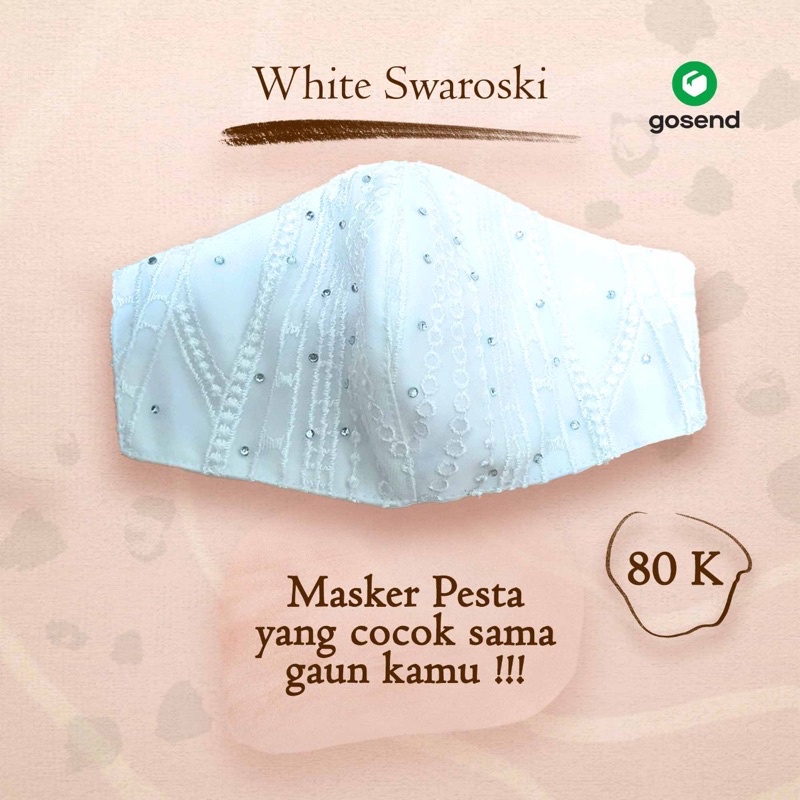 Masker Kain 3 ply | Masker  Pengantin Putih Brokat Swarovski