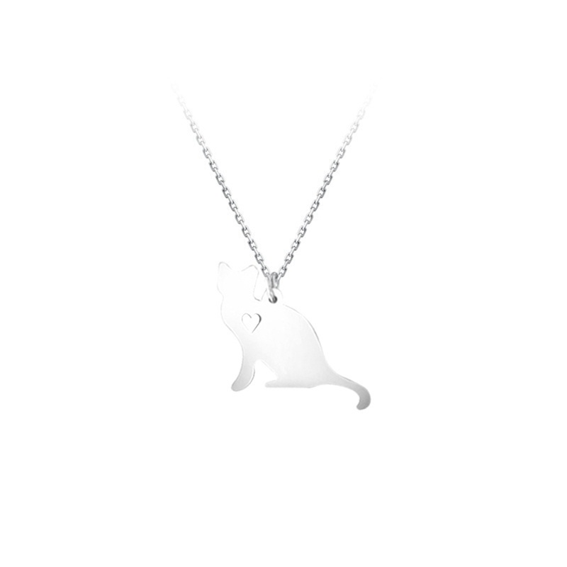 Fancyqube Kalung Rantai Choker Liontin Kucing Kecil Bahan Stainless Steel Warna Silver Untuk Wanita