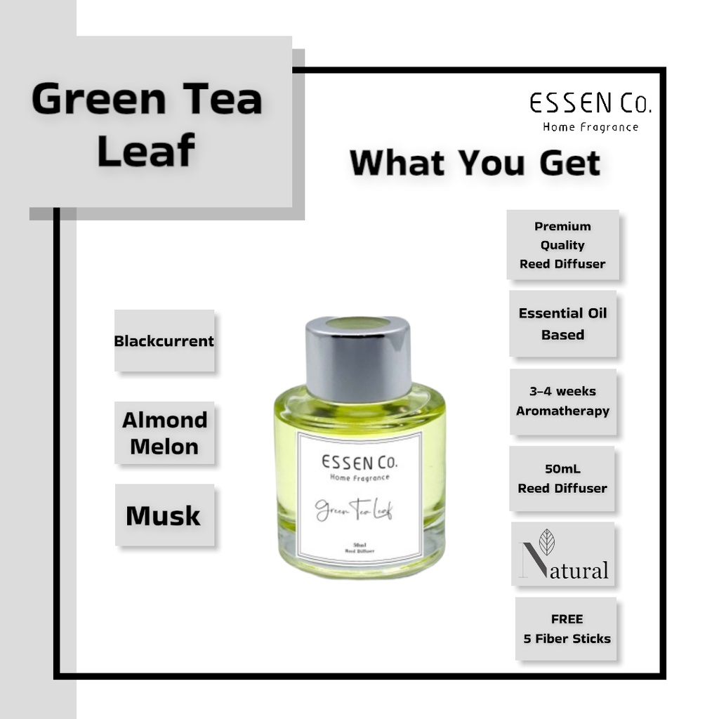 Essen Co Reed Diffuser Aromatherapy Green Tea Leaf Pengharum Pewangi Ruangan Aromaterapi Teh Hijau 50ml