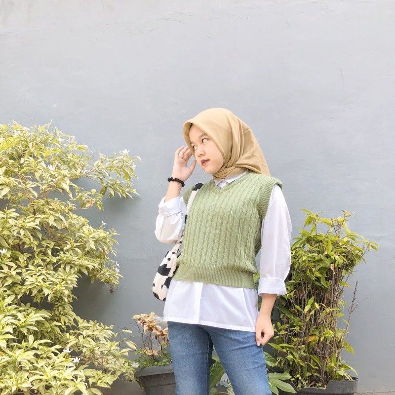 Kemeja Stelan Vest Rajut Cable l Pakaian Stelan Wanita l Kemeja Wanita l Rajut Wanita l Rompi Rajut,