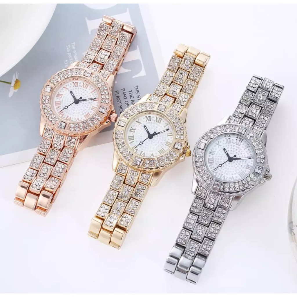 Jam  tangan Mewah diamond tali rantai-Jam tangan wanita tahan air - waterproof anti karat stainless-4