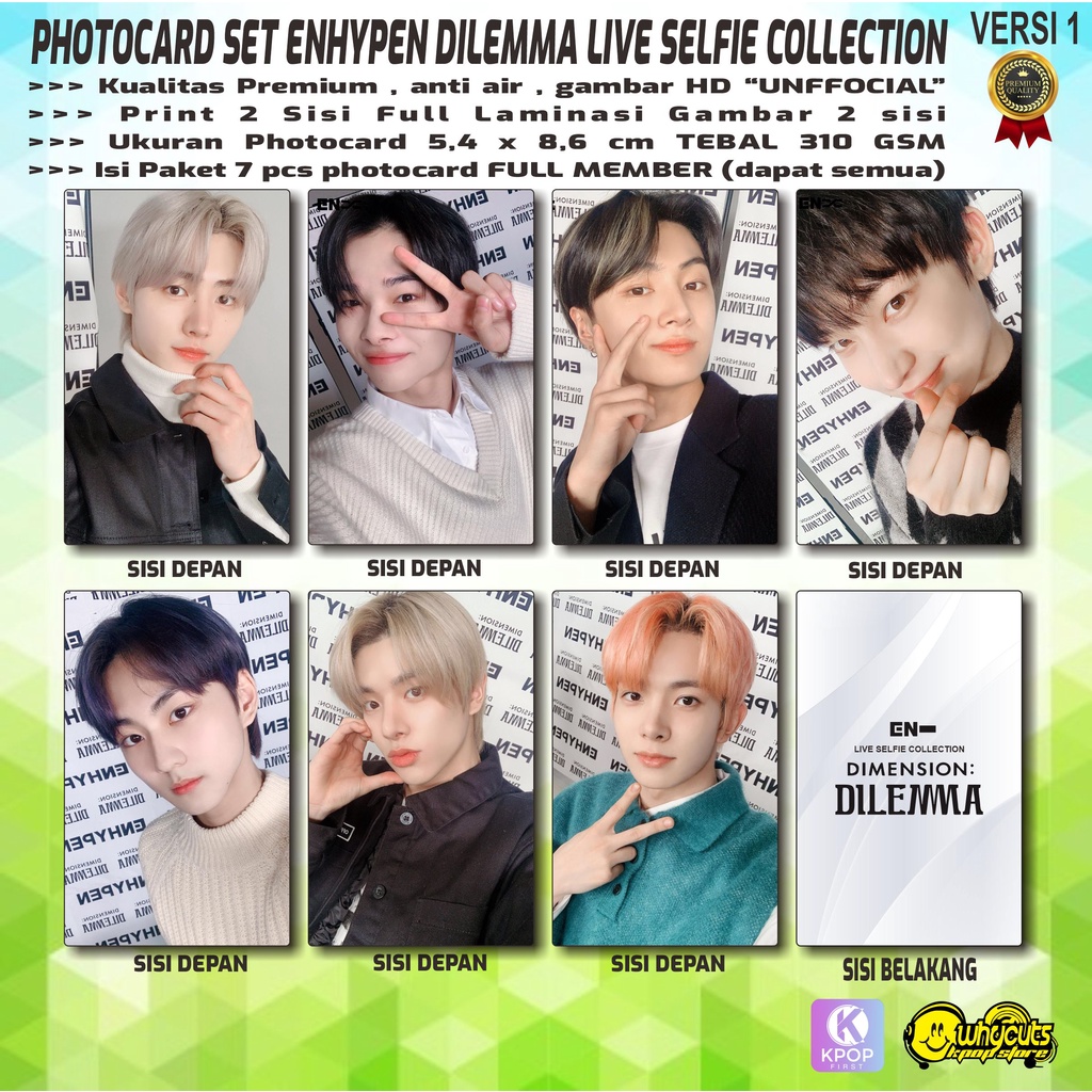 PHOTOCARD FULL SET PREMIUM ENHYPEN DILEMMA LIVE PHOTO SELFIE COLLECTION // FULL PRINT 2 SISI LAMINASI GLOSSY ISI 7 PCS