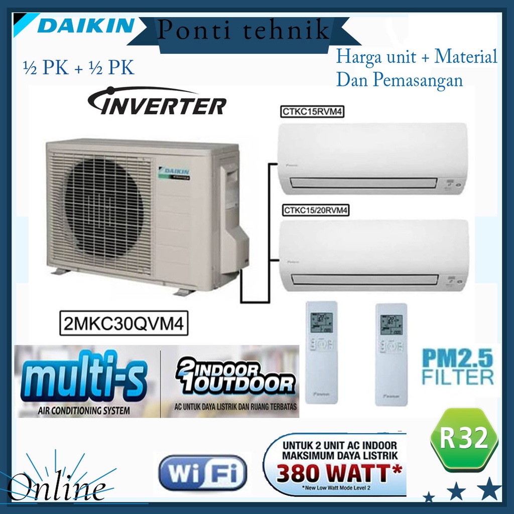 Jual AC DAIKIN MULTI S INVERTER CTKC15+15RVM4 R32(2MKC30QVM4