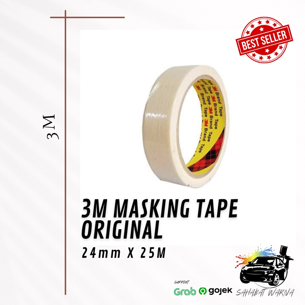 3M Masking Tape Original - 24 mm x 25 m/ Kertas Lem/ Solasi Kertas/ Solasi Masking/Solasi dinding geometris/ Dekorasi dinding