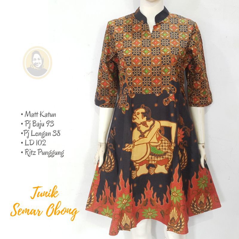 COD - Dress Batik Motif Wayang Semar Obong - Dress Batik Wanita - Dress Batik Wayang - Tunik Batik