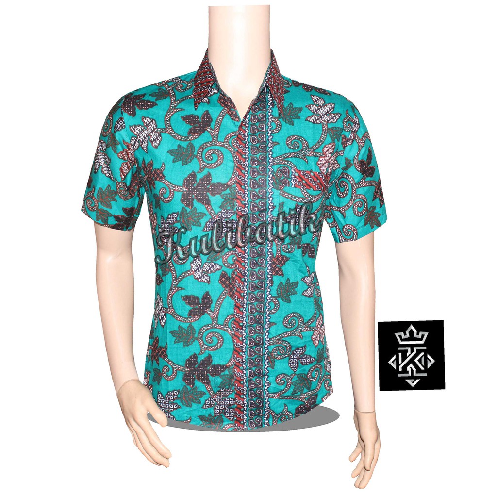 Risna Batik HRB026 kenongo kemeja hem pendek padi pekalongan M L XL MURAH KEREN bati pria wajik biru