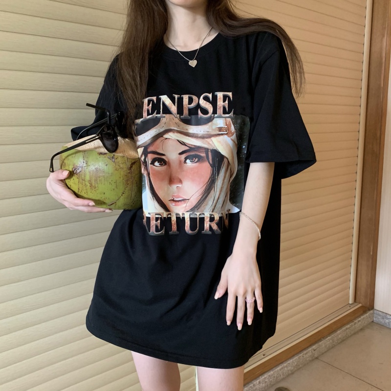 baju wanita kekinian kaos atasan wanita korean style lengan pendek oversize potret printed t shirt