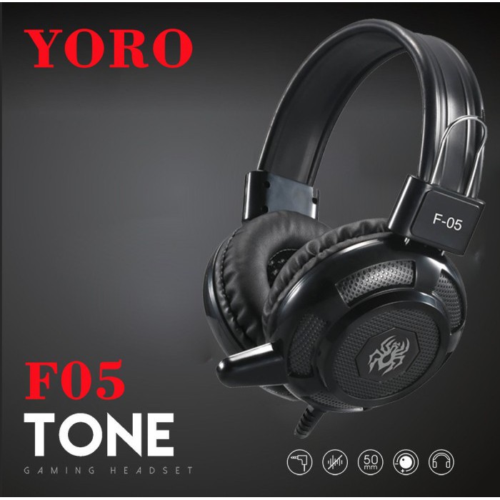 HEADSET HEADPHONE HANDSFREE KOMPUTER GAMING SUPER BASS WIRED YORO F05