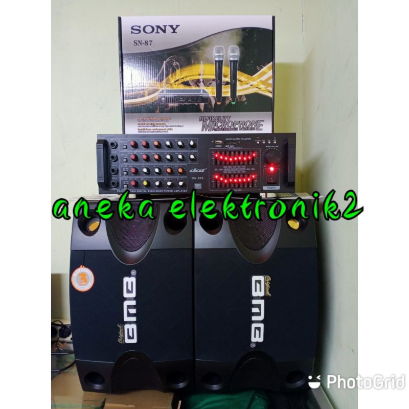 PAKET MANTAP SPEAKER KARAOKE BMB 8"+ MIC WIRELESS + AMPLIFIER BLUETOTH DAT KUALITAS TERBAIK