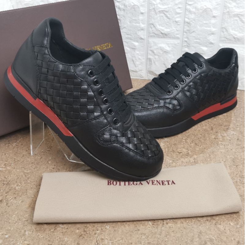 sepatu snekers pria anyaman kulit asli leather sepatu cowok shoes men Black botega