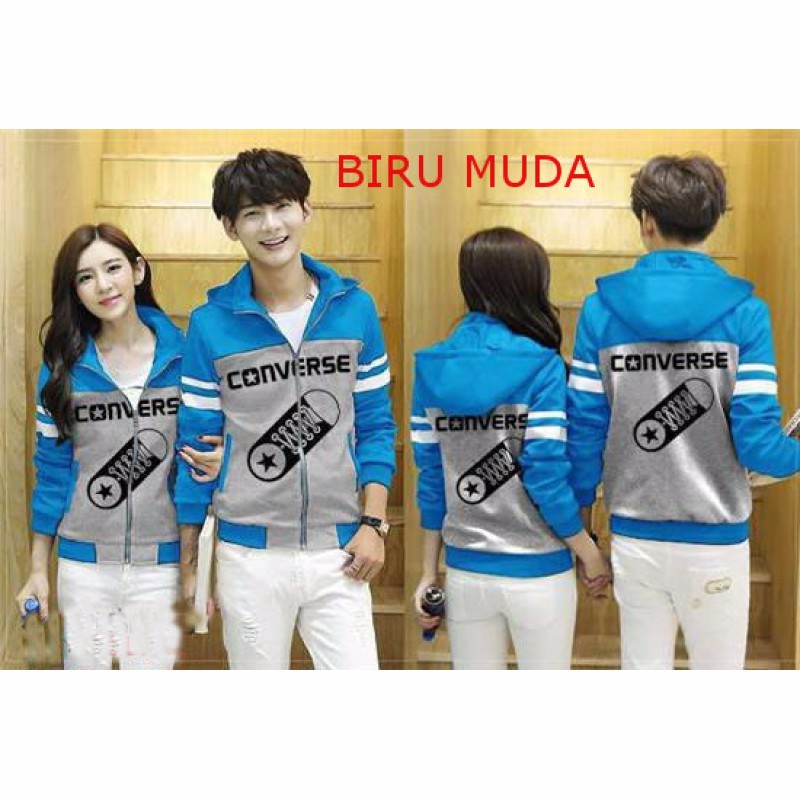 Sepasang Couple- Jaket Couple / Baju Couple / Jacket Converse Sepatu Biru Muda -Terbatas