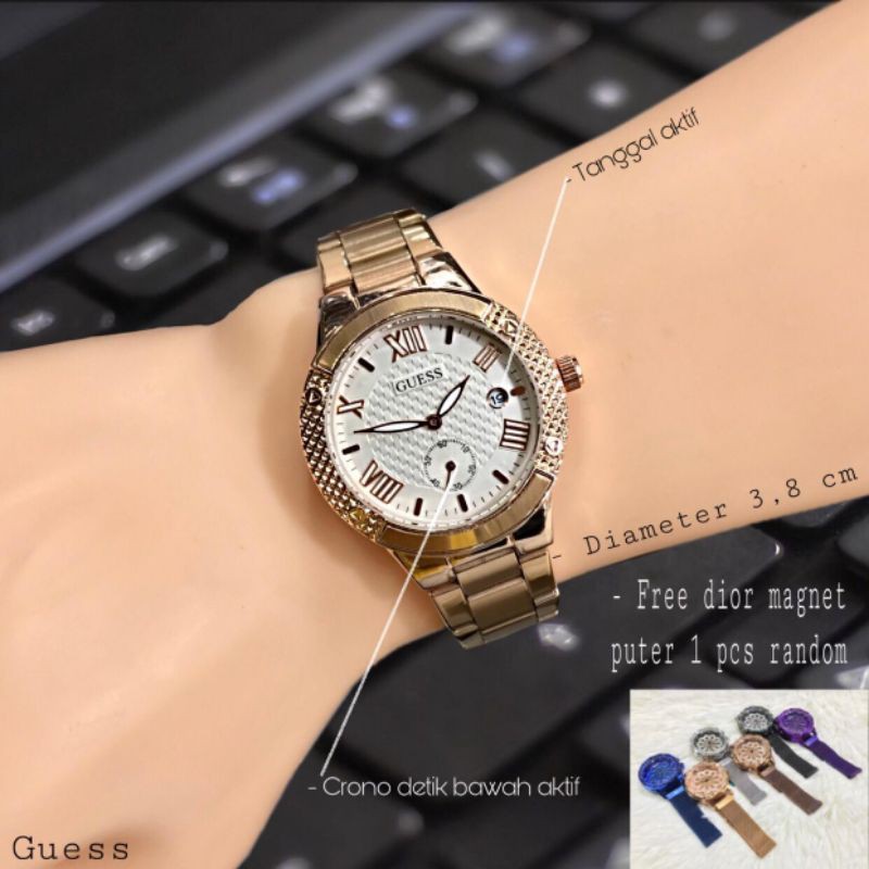 jam tangan guess wanita tali rantai tanggal aktip