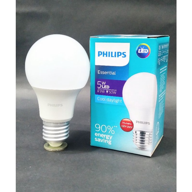 Lampu Philips LED 5 Watt (Setara 50 W Lampu Pijar) LED ESSENTIAL Cahaya Putih
