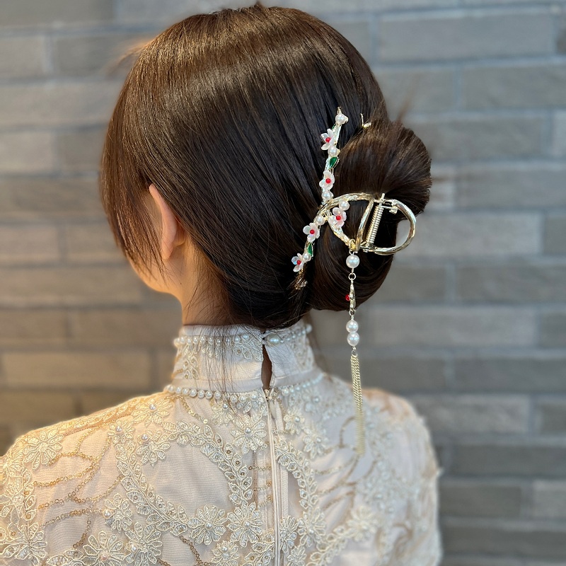 Berlian Berkilau Elegan vintage Mutiara Gaya Pengadilan Bunga Merah Jepit Rambut Wanita Pesta Korea premium Berpohon Aksesoris Rambut