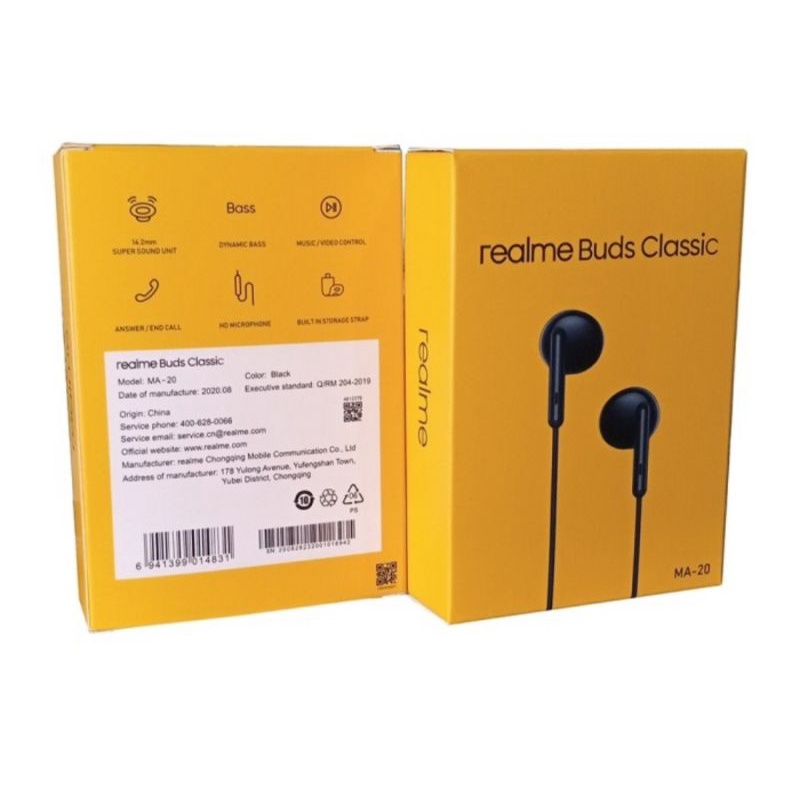 Headset Handfree Realme Buds Classic Original Rma-2001 Headset Realme Ma-2001  Realme Buds Classic Ma20 &amp; Realme R112/R113/R50 - With Mic Realme Earphone