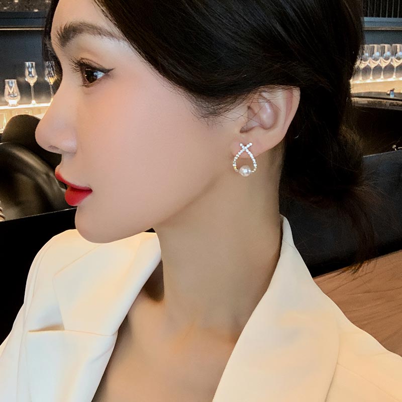 S925 Silver Needle Korea Earrings Trendy Stud Earrings Crystal Shine Pearl Ear Jewelry