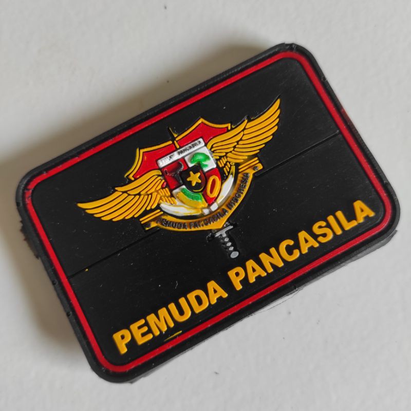 PATCH RUBBER LOGO PP ( PEMUDA PANCASILA) WING'S KOTAK DASAR HITAM/TEMPELAN EMBLEM KARET VELCRO