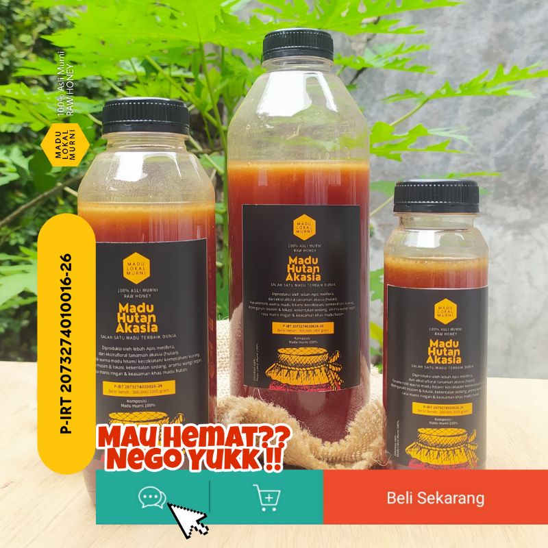 

MADU HUTAN AKASIA MULTIFLORA Asli Murni Alami 100% Diproduksi oleh Lebah Apis melifera yang Menghisap Nektar Ekstrafloral Pohon Akasia Crassicarpa dan Nektar Pohon Lain di Hutan Jambi dan Riau Pulau Sumatera, Telah Diuji Laboratorium dan Sudah P-IRT