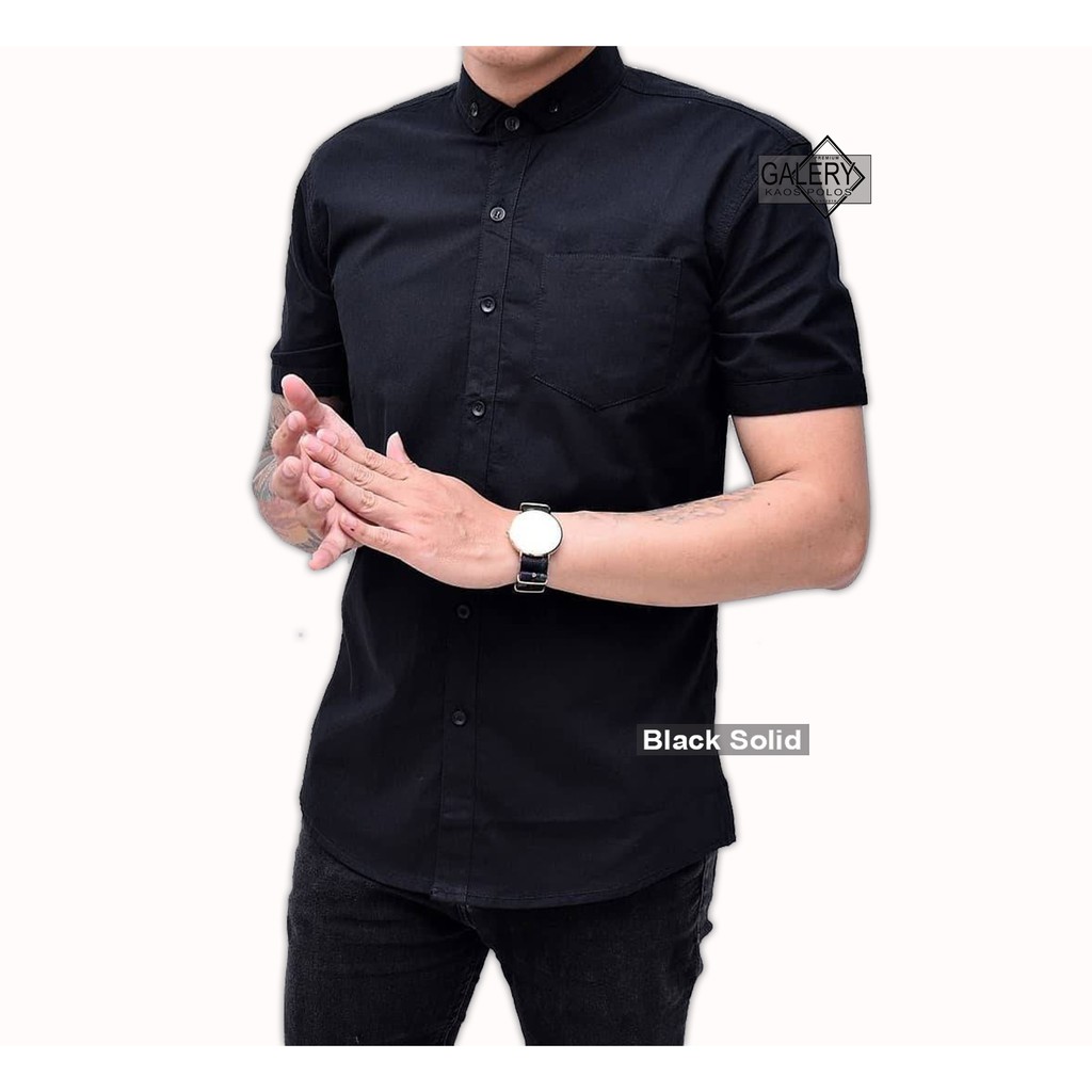 Kemeja Polos Lengan Pendek Pria Putih Merah Maron Hitam Navy Biru Dongker Kerah Shanghai Ciangi Slim