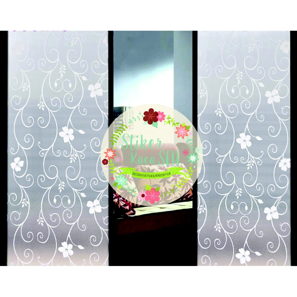 STICKER KACA MOTIF BUNGA BATIK PUTIH
